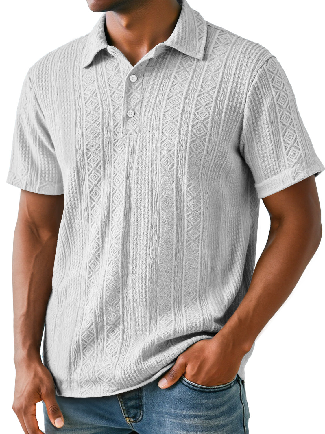 Men's Daily Lapel Jacquard Texture Casual Short-sleeved Polo Shirt