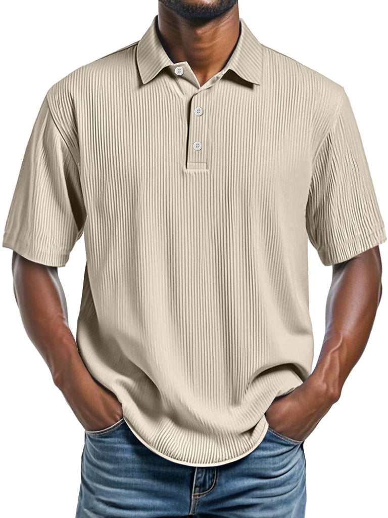Men's Daily Ribbed Lapel Fashionable Casual Short-sleeved Polo Shirt