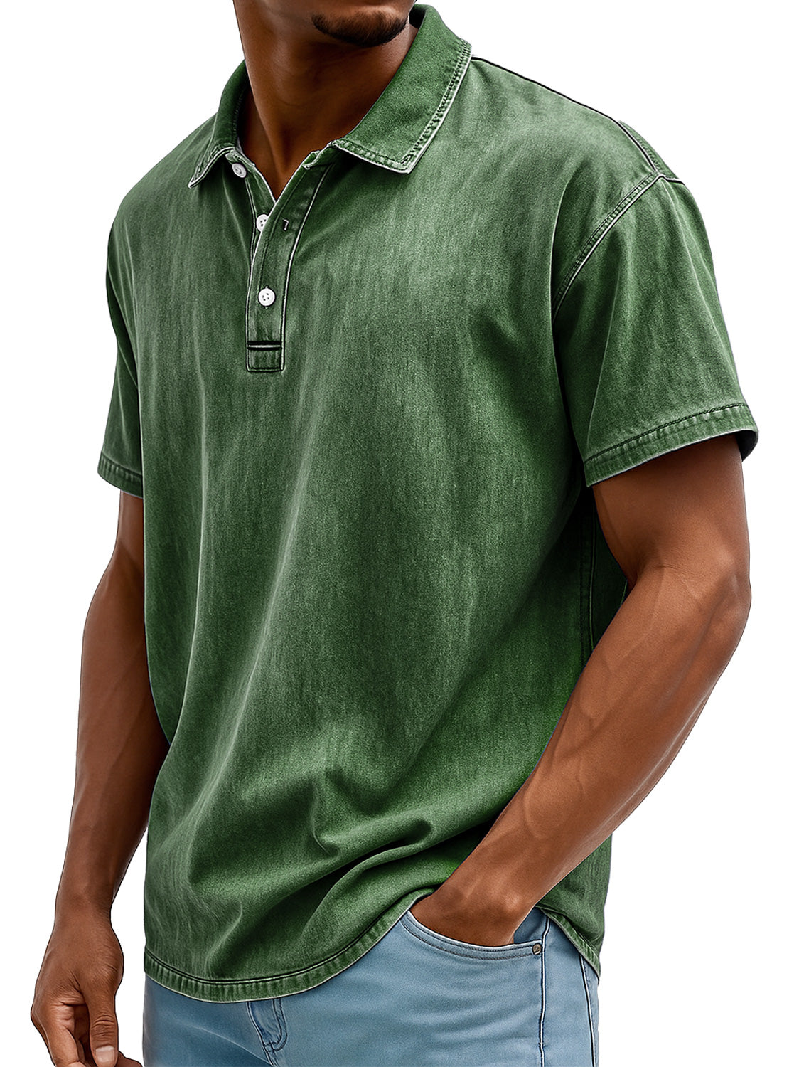 Men's Retro Lapel Button Down Daily Casual Solid Color Short-sleeved Polo Shirt