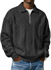 Men's Textured Lapel Zipper Casual Long Sleeve Polo Shirt