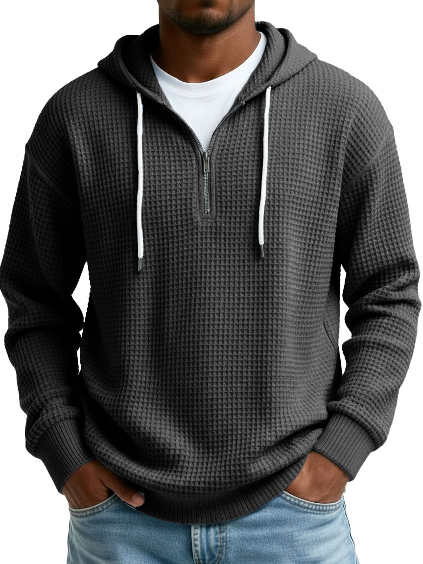 Men's Wear Fashionable Casual Waffle Fabric Semi-zipper Hooded Hooded Hoodie 