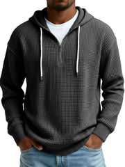 Men's Wear Fashionable Casual Waffle Fabric Semi-zipper Hooded Hooded Hoodie 