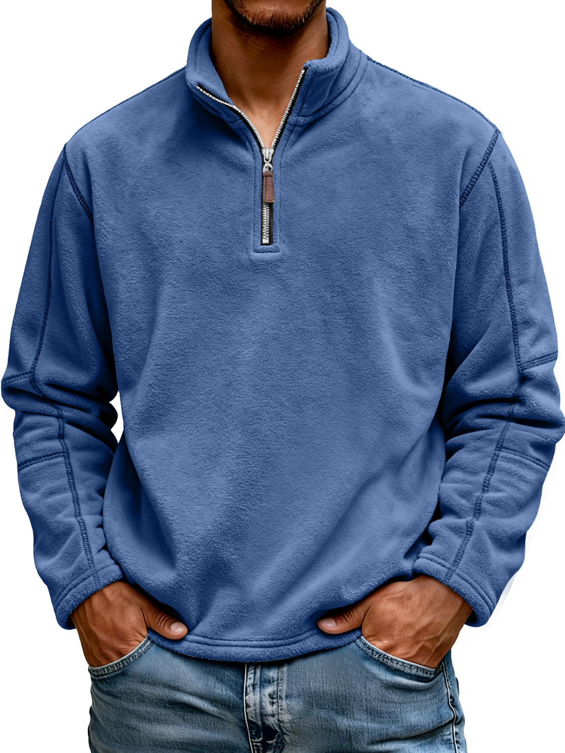 Men's Fashion Polar Fleece Stand Collar Zipper Casual Sweatshirt