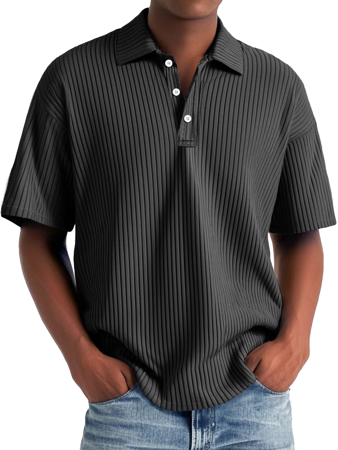Men's Daily Lapel Ribbed Casual Solid Color Short-sleeved Polo Shirt