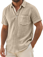 Men's Daily Casual Lapel Button Pocket Comfortable Short-sleeved Polo Shirt