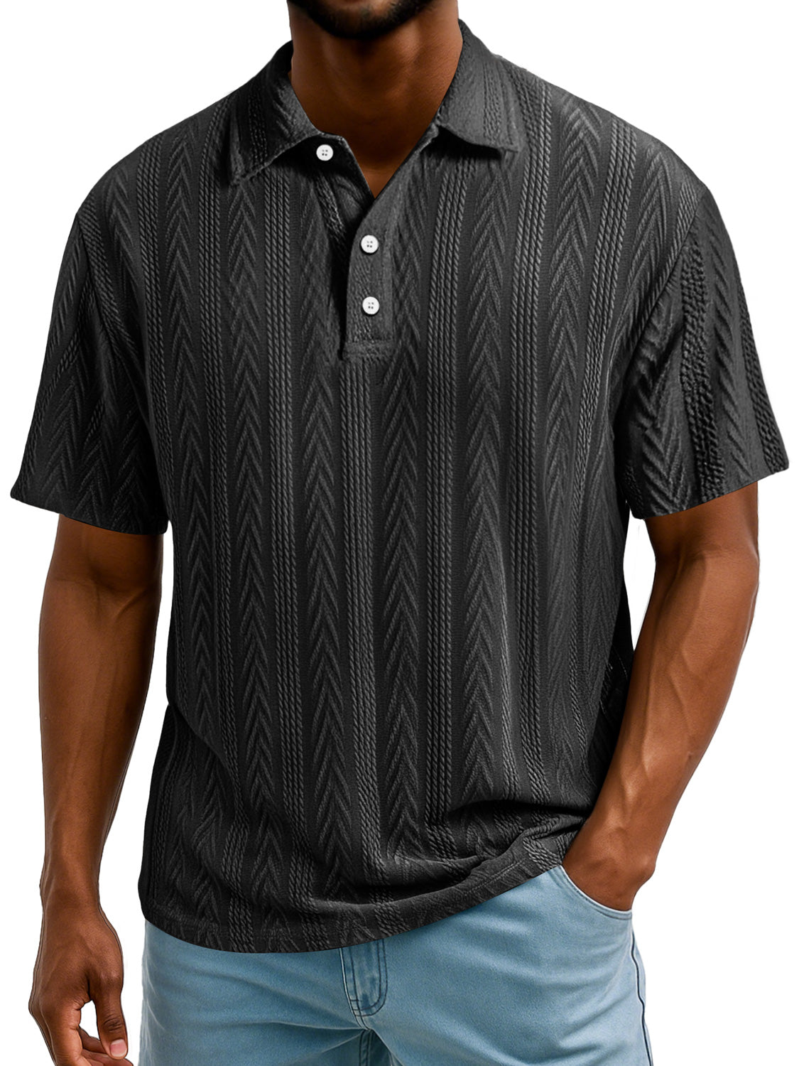 Men's Daily Simple Texture Lapel Button Casual Short-sleeved Polo Shirt