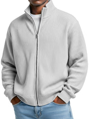 Men's Simple Stand-up Collar Ribbed Casual Loose Zipper Jacket