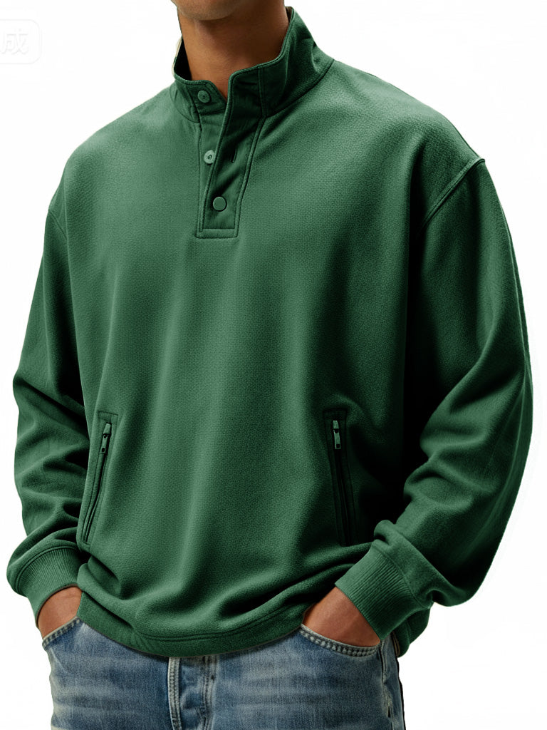 Men's Casual Sportswear Stand-up Collar Sweatshirt With Multiple Zipper Pockets