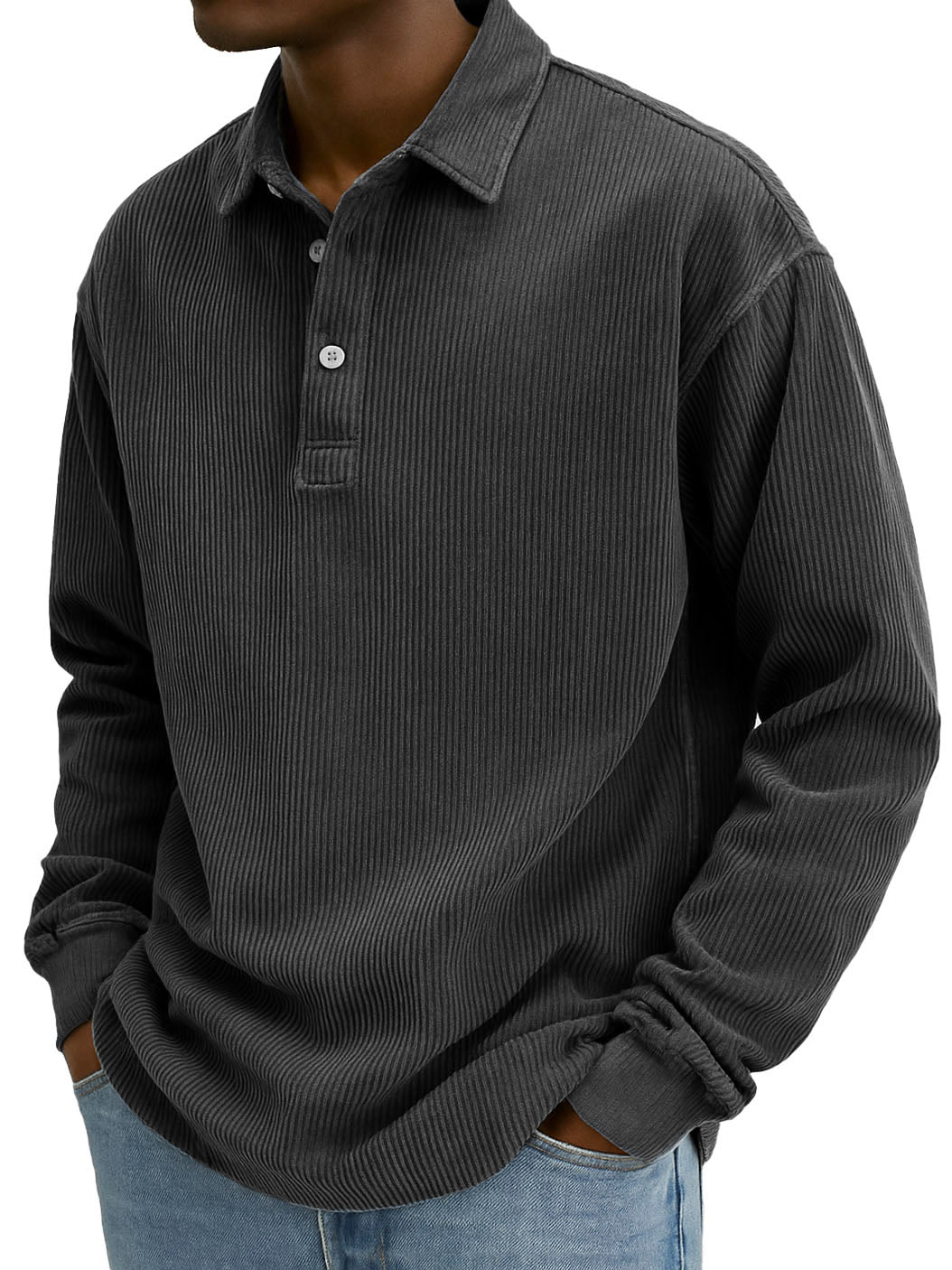 Men's Stylish Retro Corduroy Lapel Long-sleeved Polo Shirt