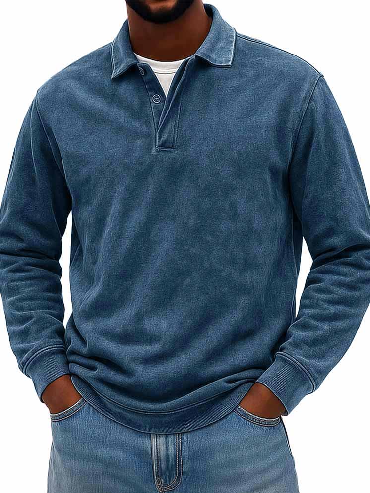 Men's Wear Fashionable Casual Daily Two-layer Placket Design Lapel Long-sleeved Polo Shirt 