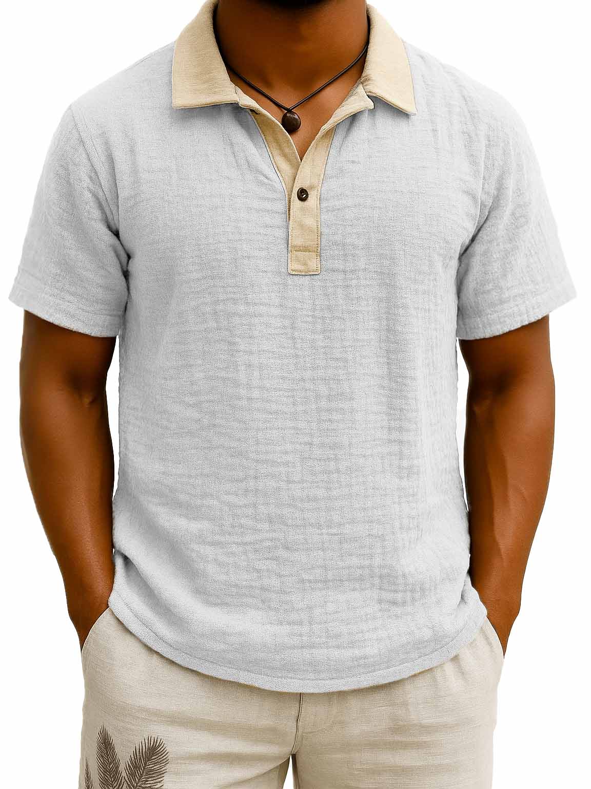 Men's Fashion Retro Contrast Color Lapel Short Sleeve Polo Shirt