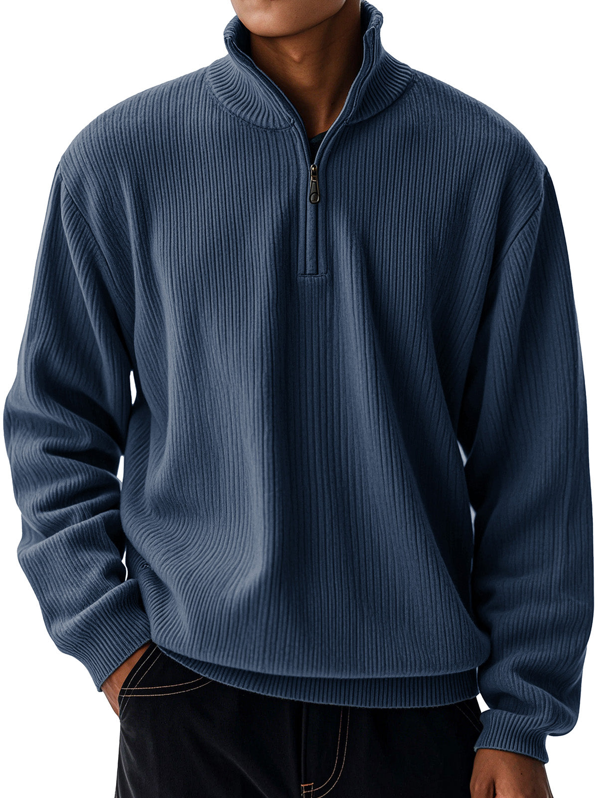 Men's Casual Loose Zipper Stand-neck Long-sleeved Sweater