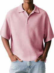 Men's Fashion Casual Waffle Fabric Short-sleeved Polo Shirt