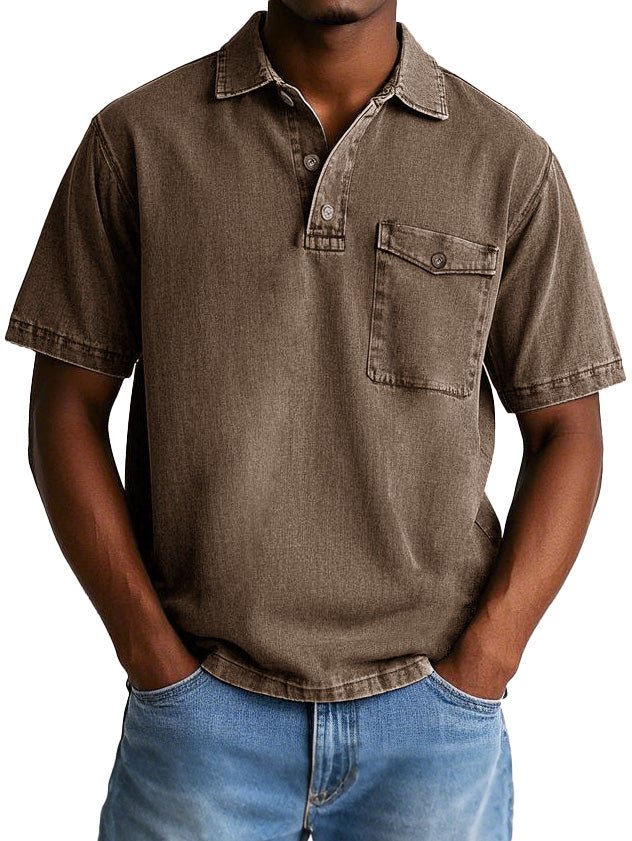 Men's Fashion Casual Retro Workwear Lapel Pocket Polo Shirt