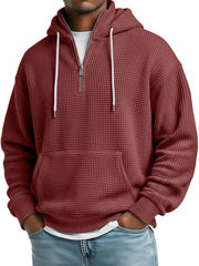 Men's Daily Waffle Stand Collar Zipper Casual Loose Hooded Sweatshirt