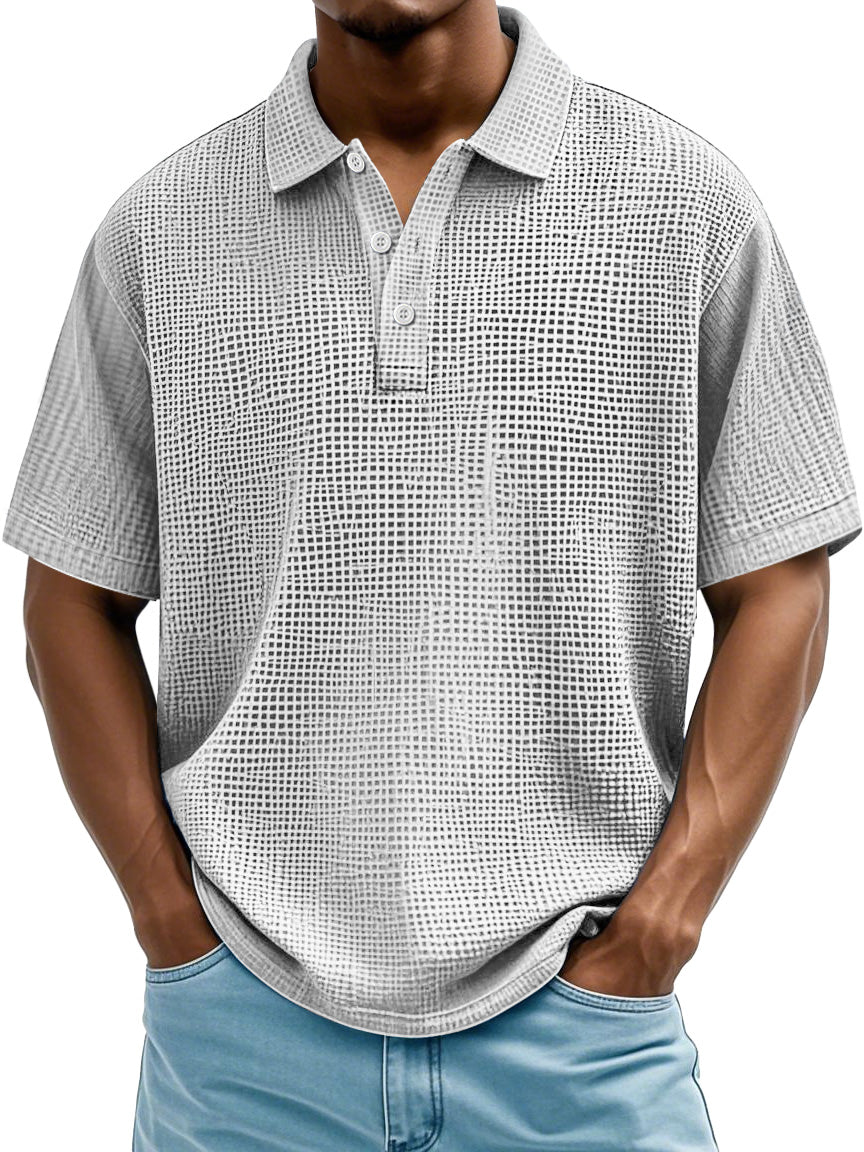 Men's Daily Casual Waffle Texture Solid Color Loose Short-sleeved Polo Shirt