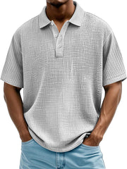 Men's Daily Casual Waffle Texture Solid Color Loose Short-sleeved Polo Shirt