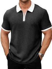 Men's Daily Casual Patchwork Waffle Fabric Lapel Short-sleeved Polo Shirt 