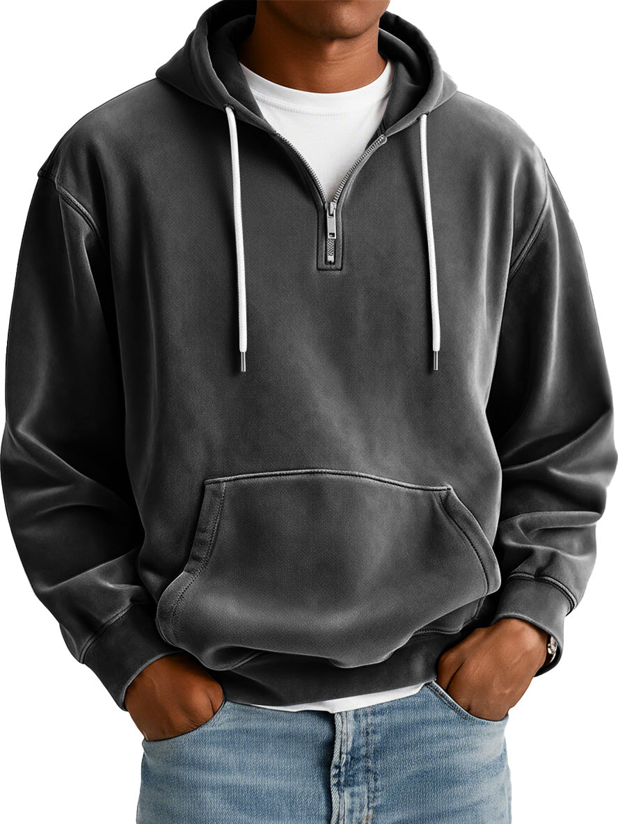 Men's Simple Suede Casual Zipper Hooded Sweatshirt