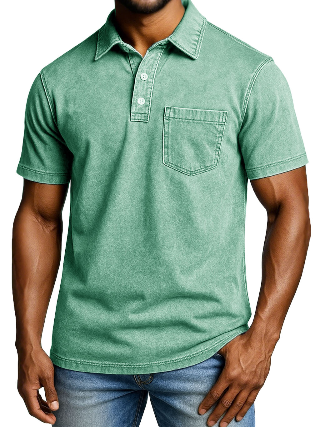 Men's Fashion Outdoor Retro Distressed Short-sleeved Pocket Polo Shirt 