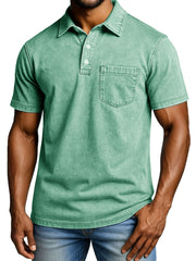 Men's Fashion Outdoor Retro Distressed Short-sleeved Pocket Polo Shirt 