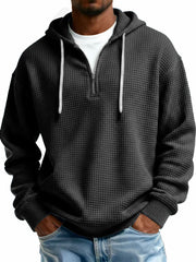 Men's Stylish Casual Waffle Fabric Half-zip Hooded Sweatshirt 
