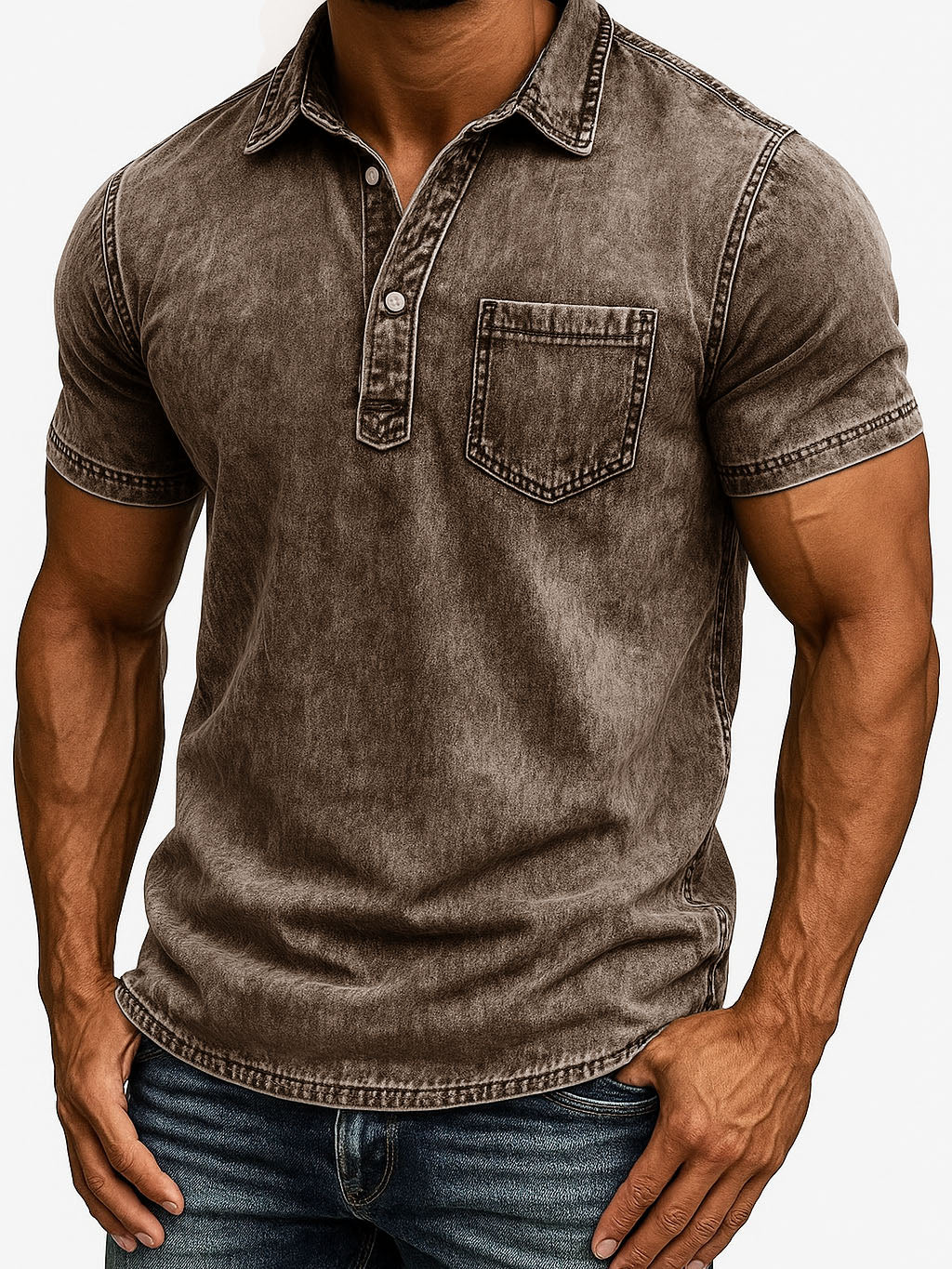 Men's Fashion Outdoor Retro Distressed Fabric Short Sleeve Pocket Polo Shirt