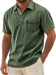 Men's Retro Casual Lapel Pocket Solid Color Short Sleeve Polo Shirt