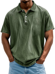 Men's Vintage Washed And Distressed Pure Cotton Lapel Short-sleeved Polo Shirt
