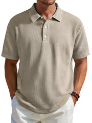 Men's Daily Ribbed Lapel Button Casual Solid Color Short-sleeved Polo Shirt