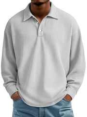 Men's Waffle Casual Lapel Button-down Long-sleeved Polo Shirt