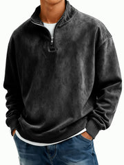Men's Casual Suede Fabric Stand-neck Half-zipper Long-sleeved Hoodie
