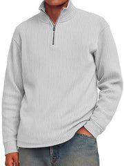 Men's Fashion Striped Stand Collar Zipper Casual Long Sleeve T-shirt