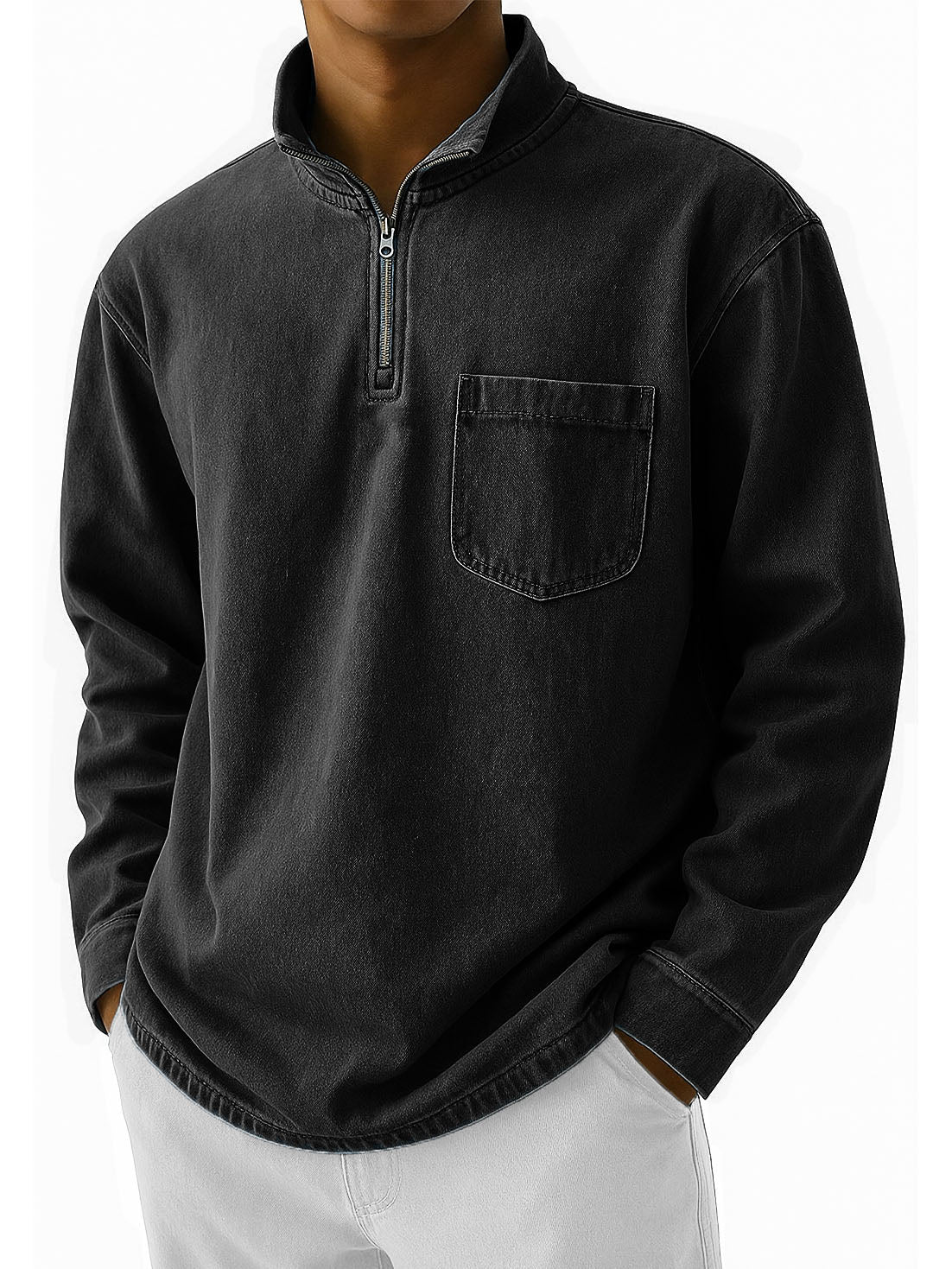 Men's Stylish Retro Half-zip Stand-up Collar Long-sleeved Polo Shirt