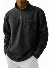 Men's Stylish Retro Half-zip Stand-up Collar Long-sleeved Polo Shirt