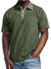 Men's Retro Lapel Button Casual Short Sleeve POLO Shirt