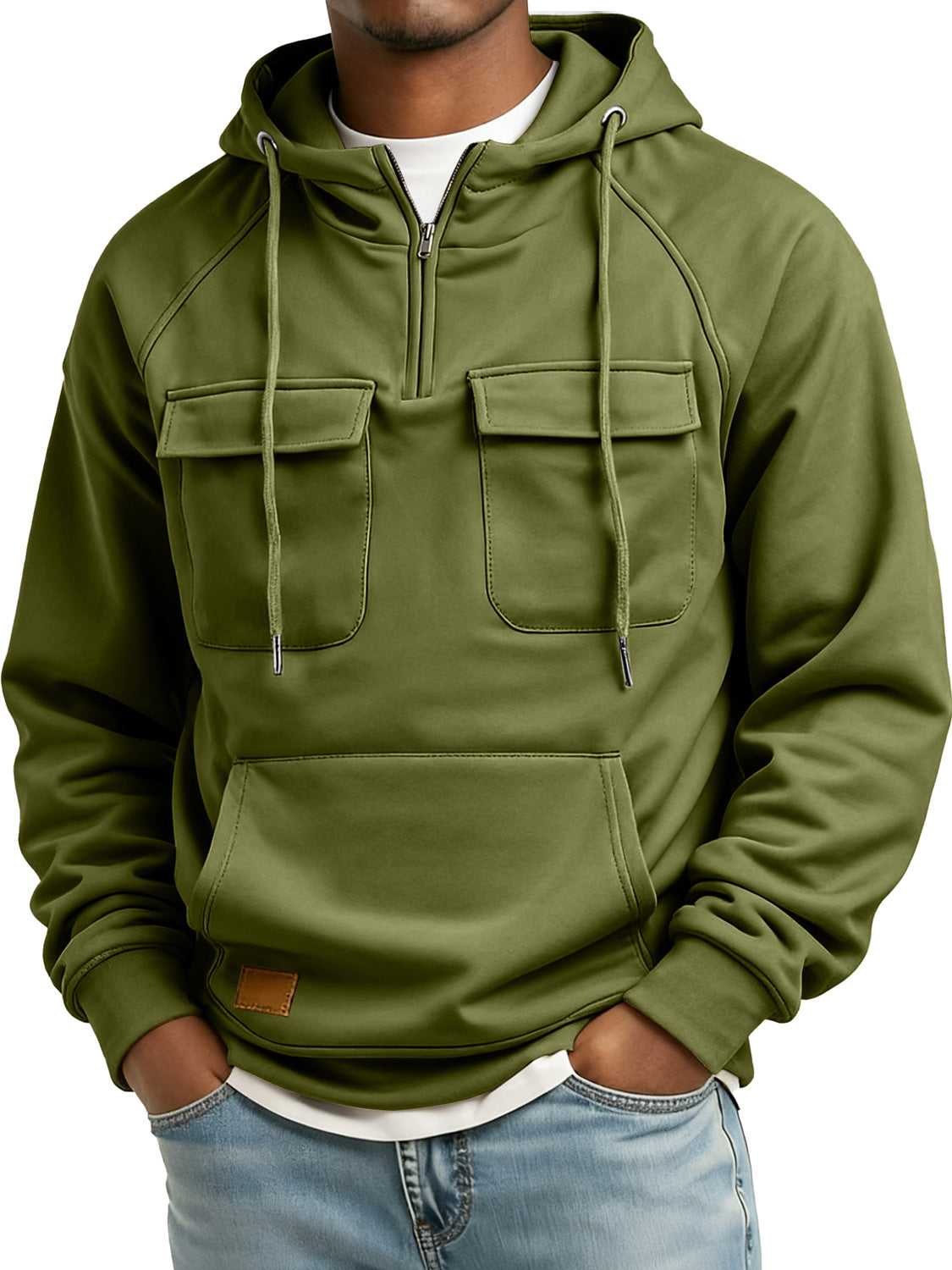 Men's Retro Zipper Double Pocket Embroidered Logo Casual Hoodie