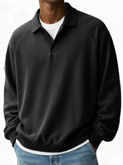 Men's Fashion Casual Pit Strip Fabric Lapel Ragglan Sleeves Polo Shirt 