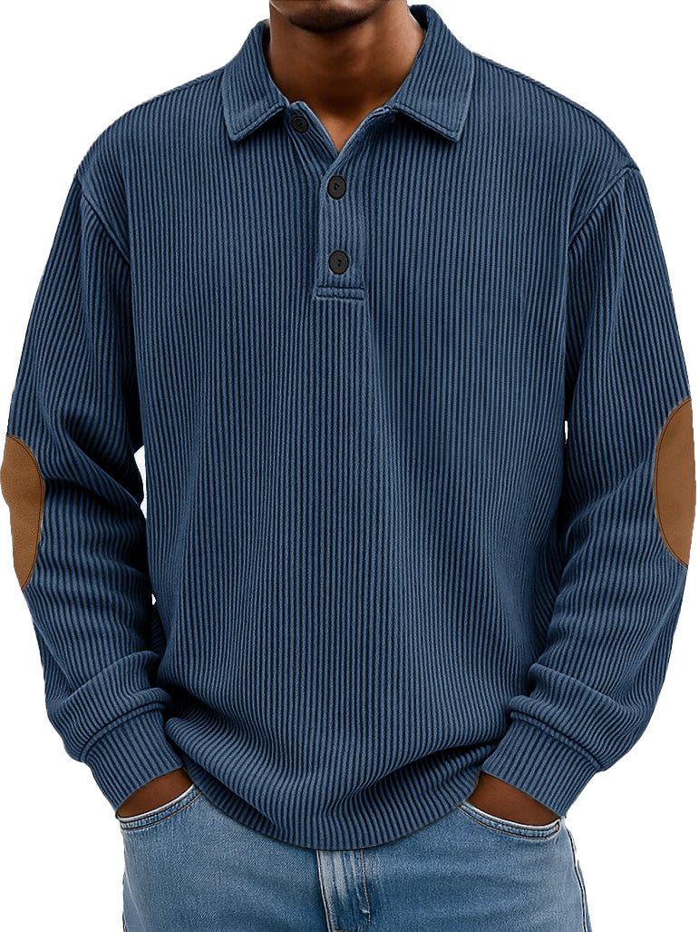 Men's Wear Fashionable Retro Stitching Pit Strip Long-sleeved Lapel Polo Shirt 