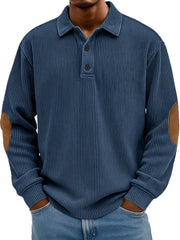 Men's Wear Fashionable Retro Stitching Pit Strip Long-sleeved Lapel Polo Shirt 