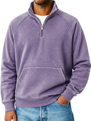 Men's Retro Raglan Sleeve Stand Collar Zipper Loose Casual Sweatshirt