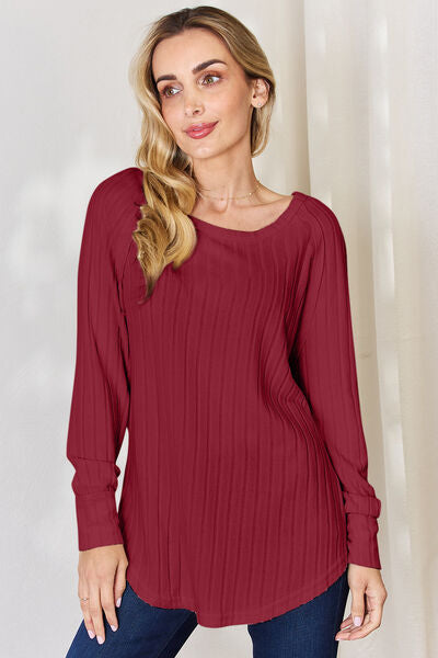Women's Basic Bae Full Size Ribbed Round Neck Slit T-Shirt