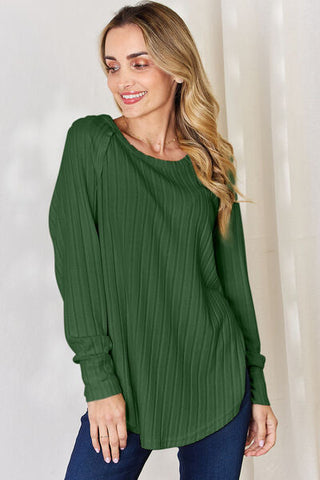 Women's Basic Bae Full Size Ribbed Round Neck Slit T-Shirt