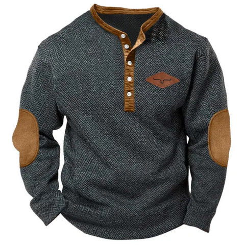 Yellowstone Men's Henley Elbow Patch Color Block Western Sweatshirt