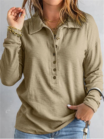 Solid Color Knit Sweater Women Lapel Long-sleeved Bottoming Tops New Fall and Winter