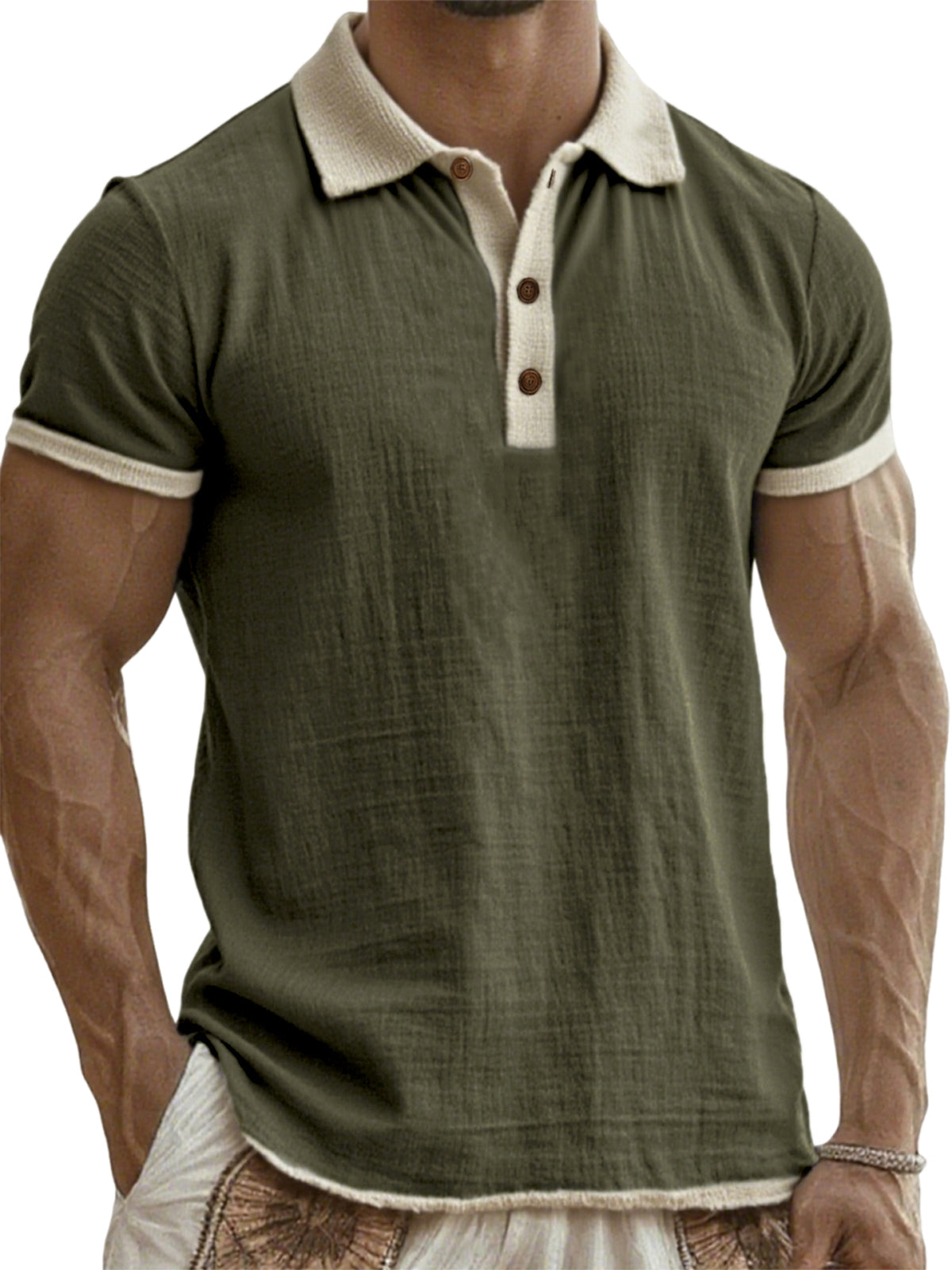 Men's Breathable Linen Crinkled Casual Colorblock Vacation Daily Short-sleeved Polo Shirt