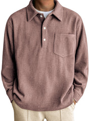 Men's Long Sleeve Pocket Polo Shirt with Vertical Stripes