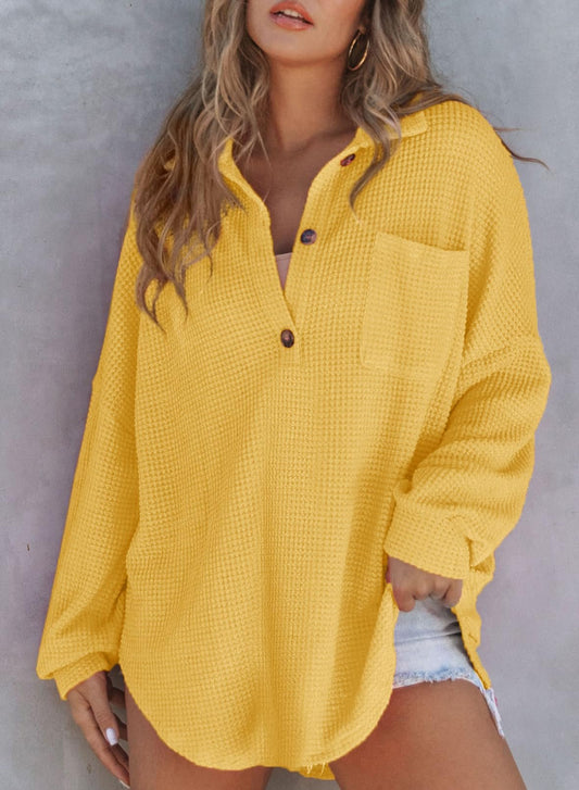 Women's Waffle Knit Henley Button Shirt Jacket