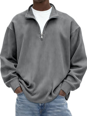 Men's Minimalist Ribbed Quarter Zip Long-sleeved T-shirt