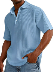 Men's Casual Solid Color Pleated Texture Short-sleeved Button Polo Shirt